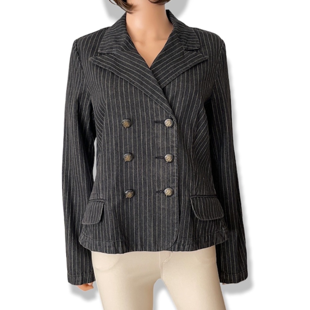 NWT Ralph Lauren black grey jean double breasted jacket